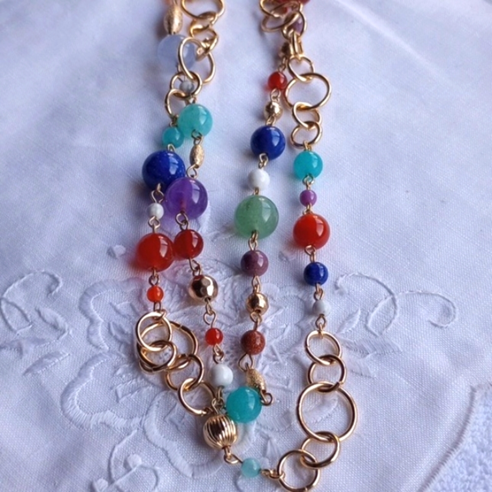Napier multi-dyed quartz stationery bead long necklace